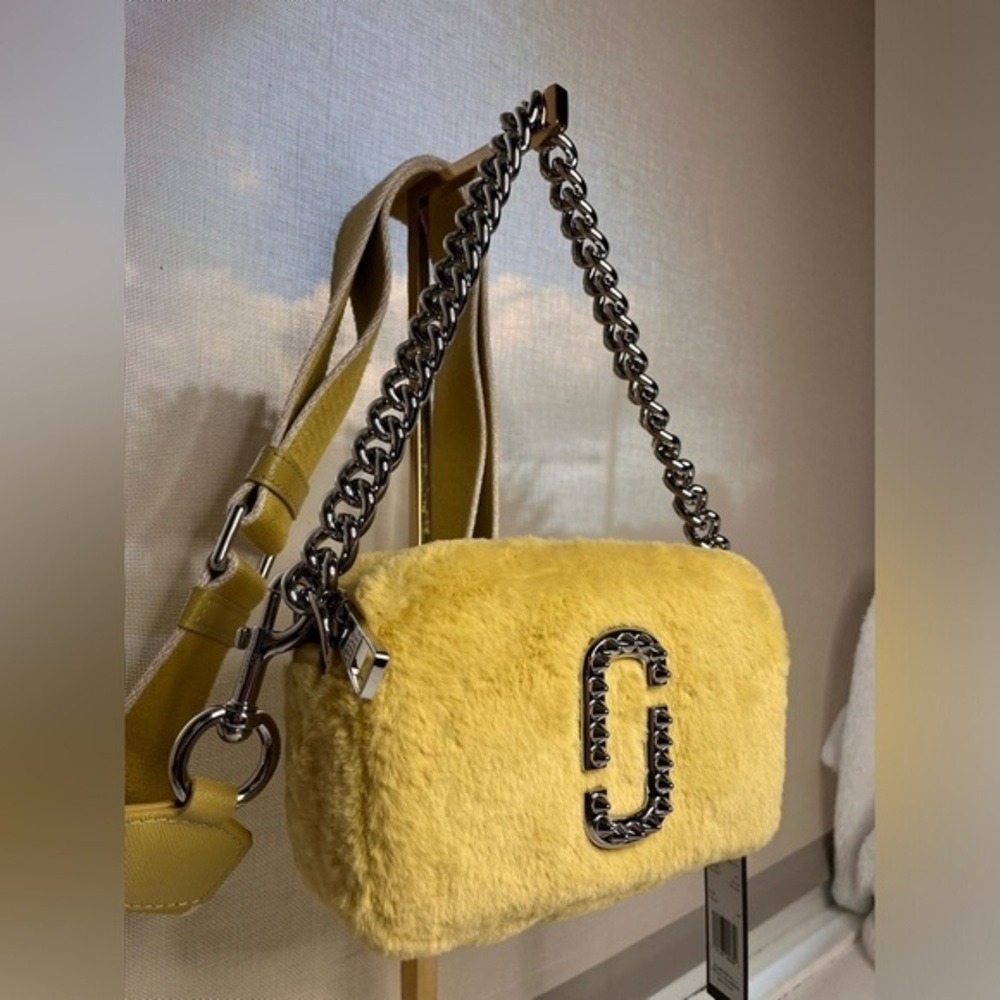 Marc Jacobs Snapshot Faux Fur Camera Bag Chain & Web Strap Logo Plaque NWT